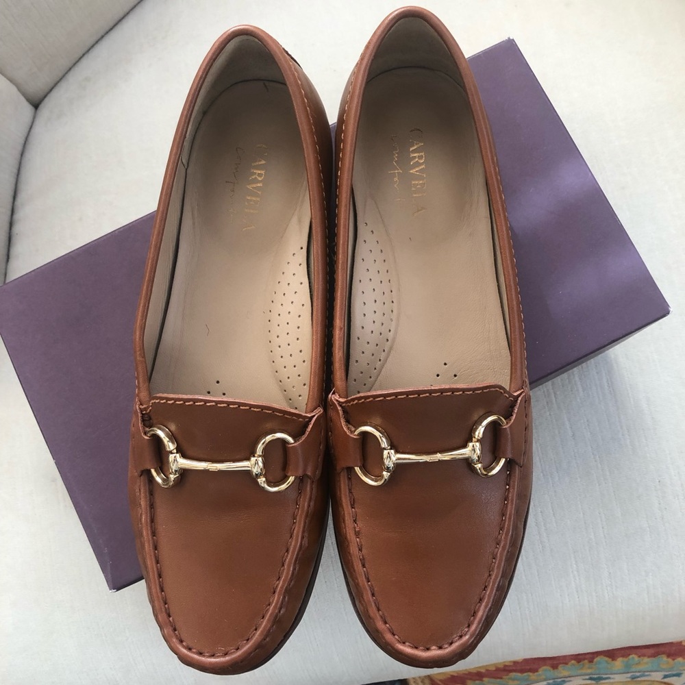 Cognac leather flat loafers